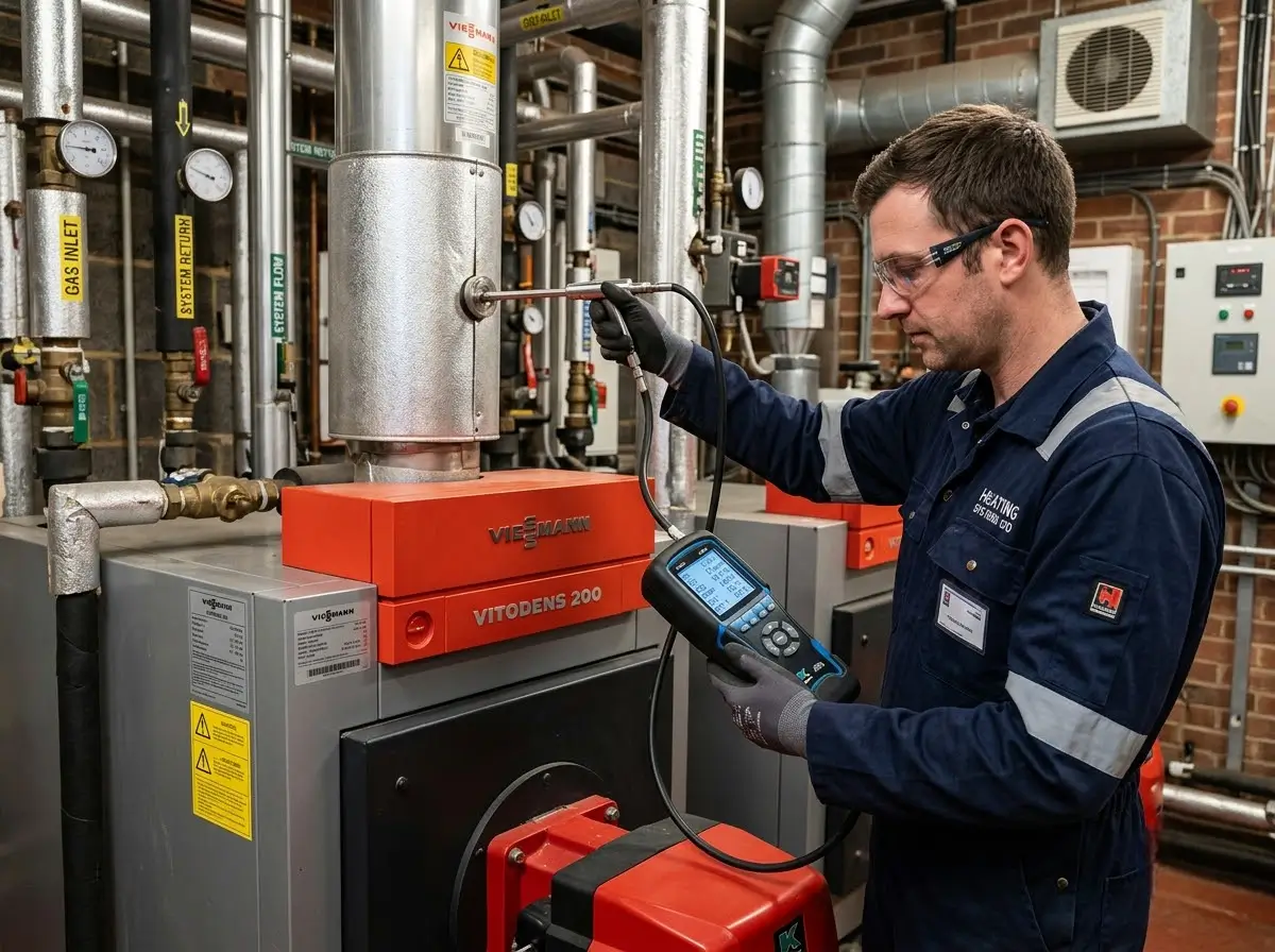 boiler servicing and maintenance Cheshunt, engineer checking flue gas analysis