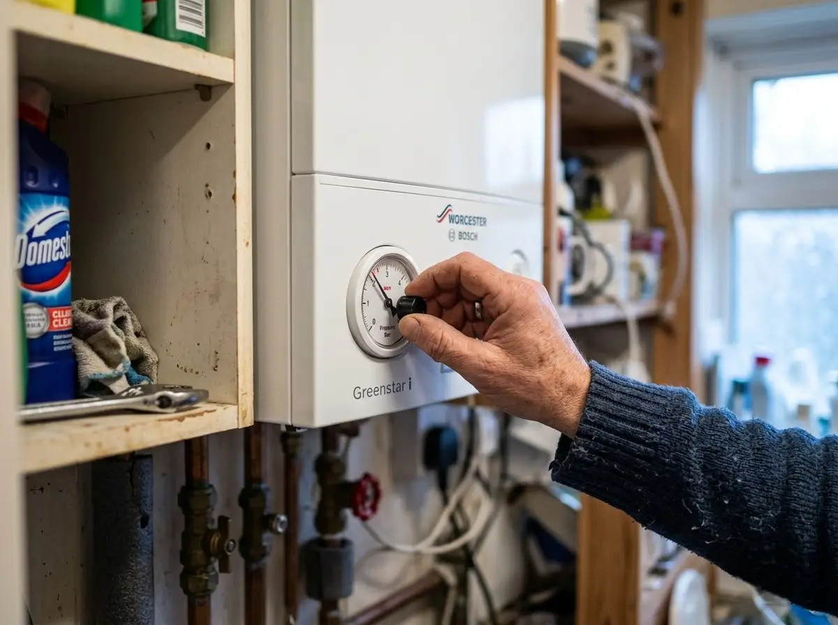 Gas Safe engineer diagnosing a boiler fault during a boiler repair services Hertfordshire
callout